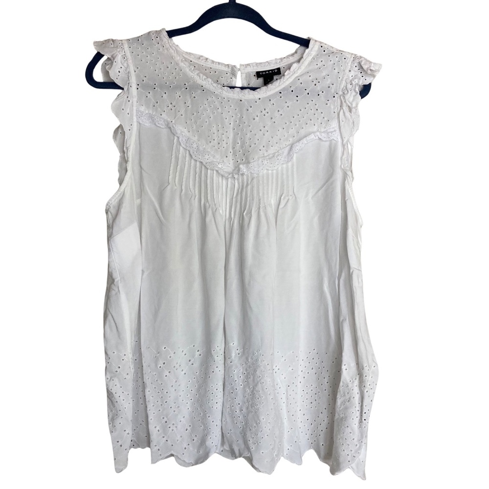 Torrid Eyelet Babydoll Scalloped Hem Sleeveless Top Blouse 1x White Beachy